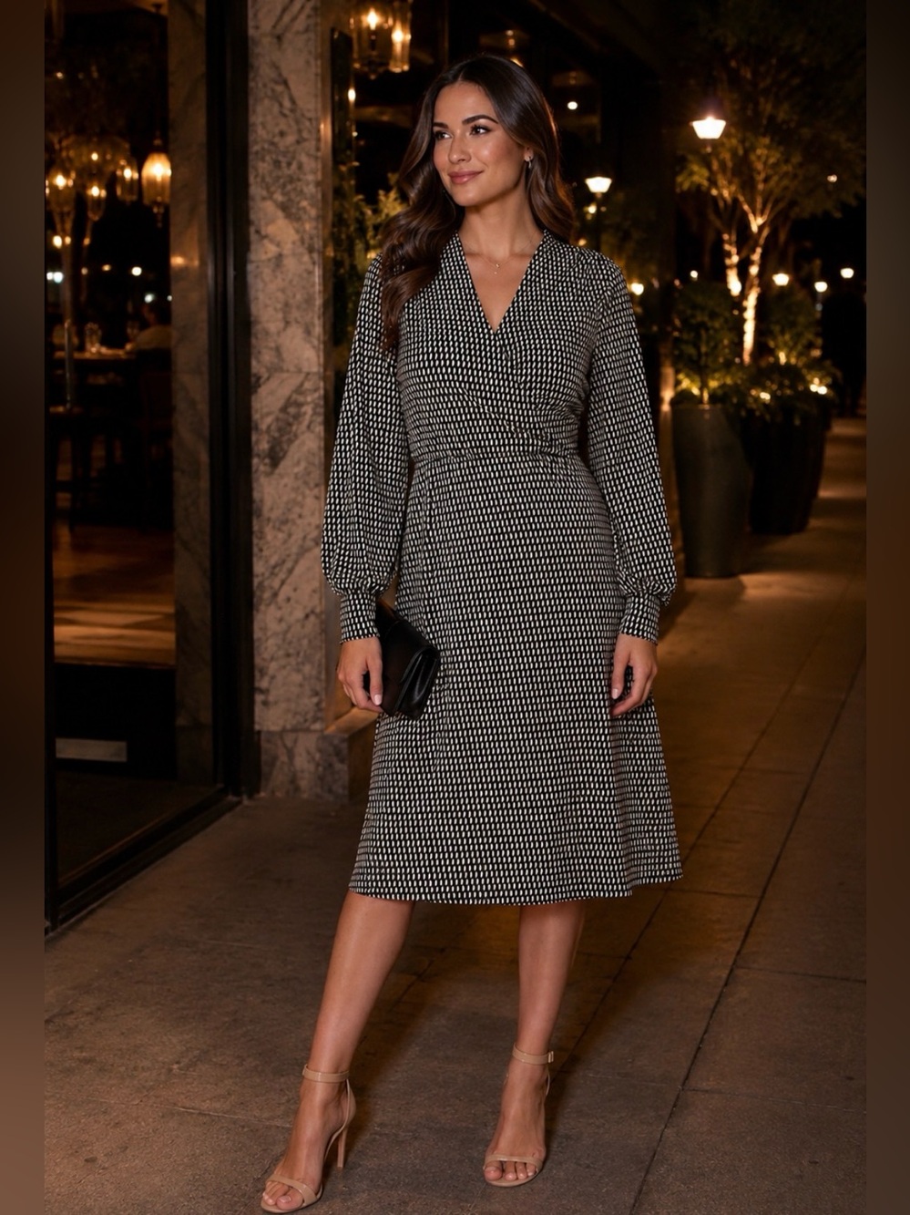 Adrianna Papell Black and White Long Sleeve Dress